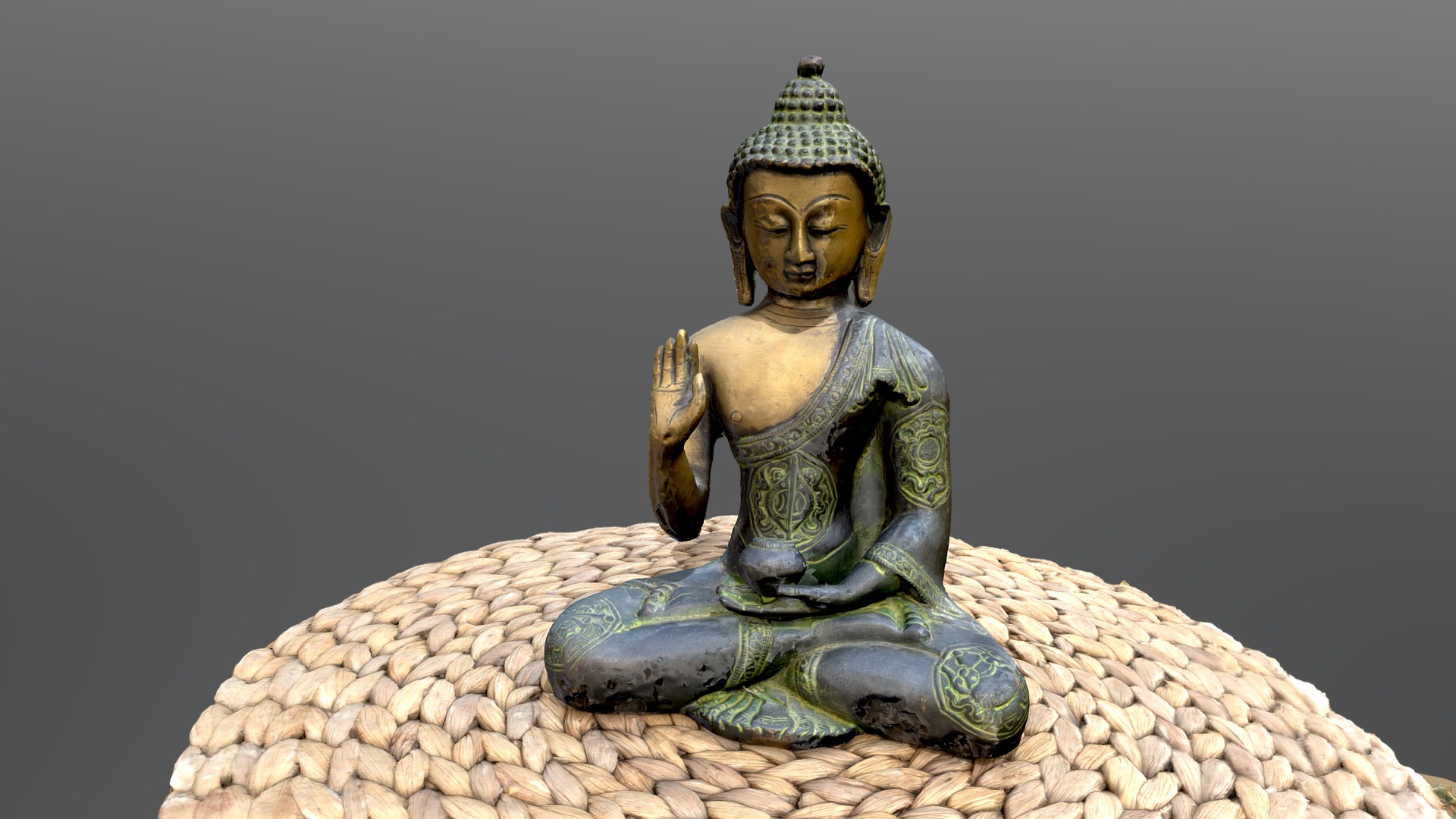 3D model Buddha statue, sitting metal lotus - This is a 3D model of the Buddha statue, sitting metal lotus. The 3D model is about a statue of a person sitting on a rock.