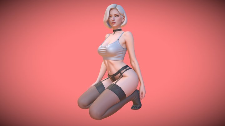 woman crouching 3D Model