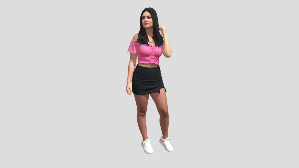 Pink  Crop Top and Glittery Black Mini Skirt
