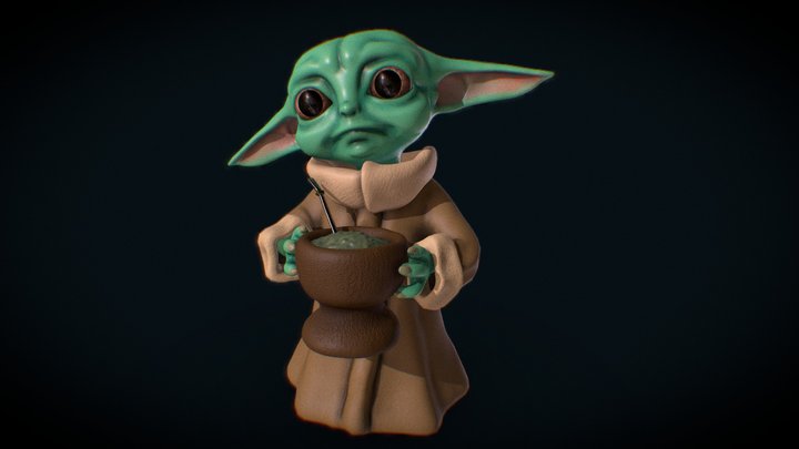 Baby Yoda con un mate 3D Model