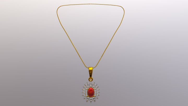 Diamond and Ruby Necklace with Locket 3D Model