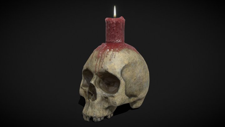 Skull Candlestick / Horror Decoration - low poly 3D Model