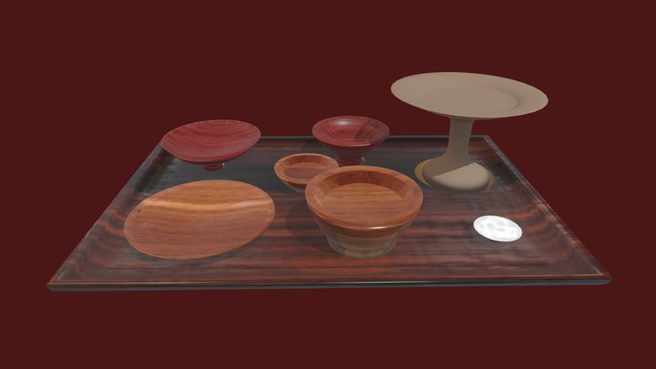 平安貴族風の料理の盆 3D Model