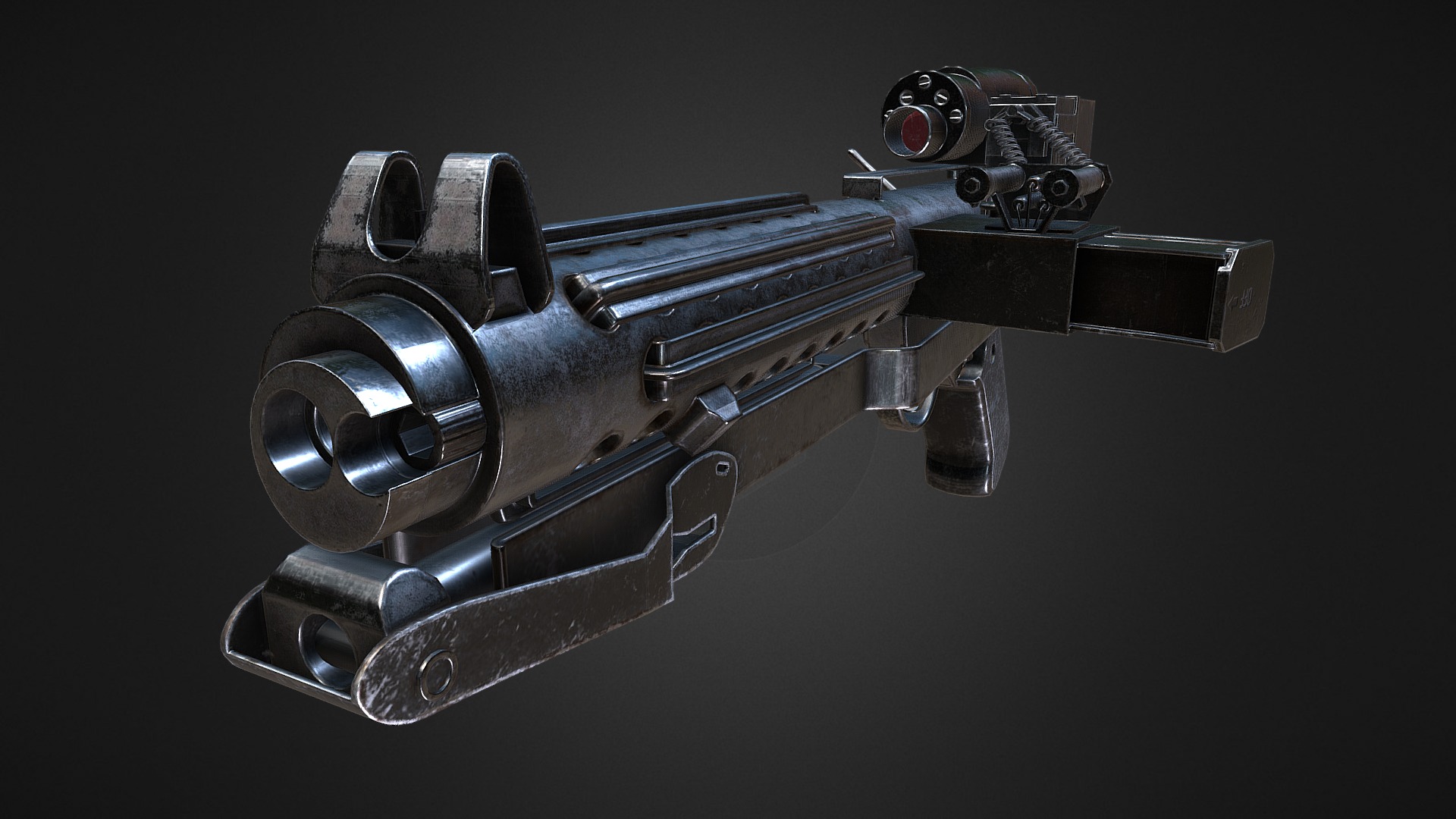3D model E-11 Blaster - This is a 3D model of the E-11 Blaster. The 3D model is about a close-up of a metal object.