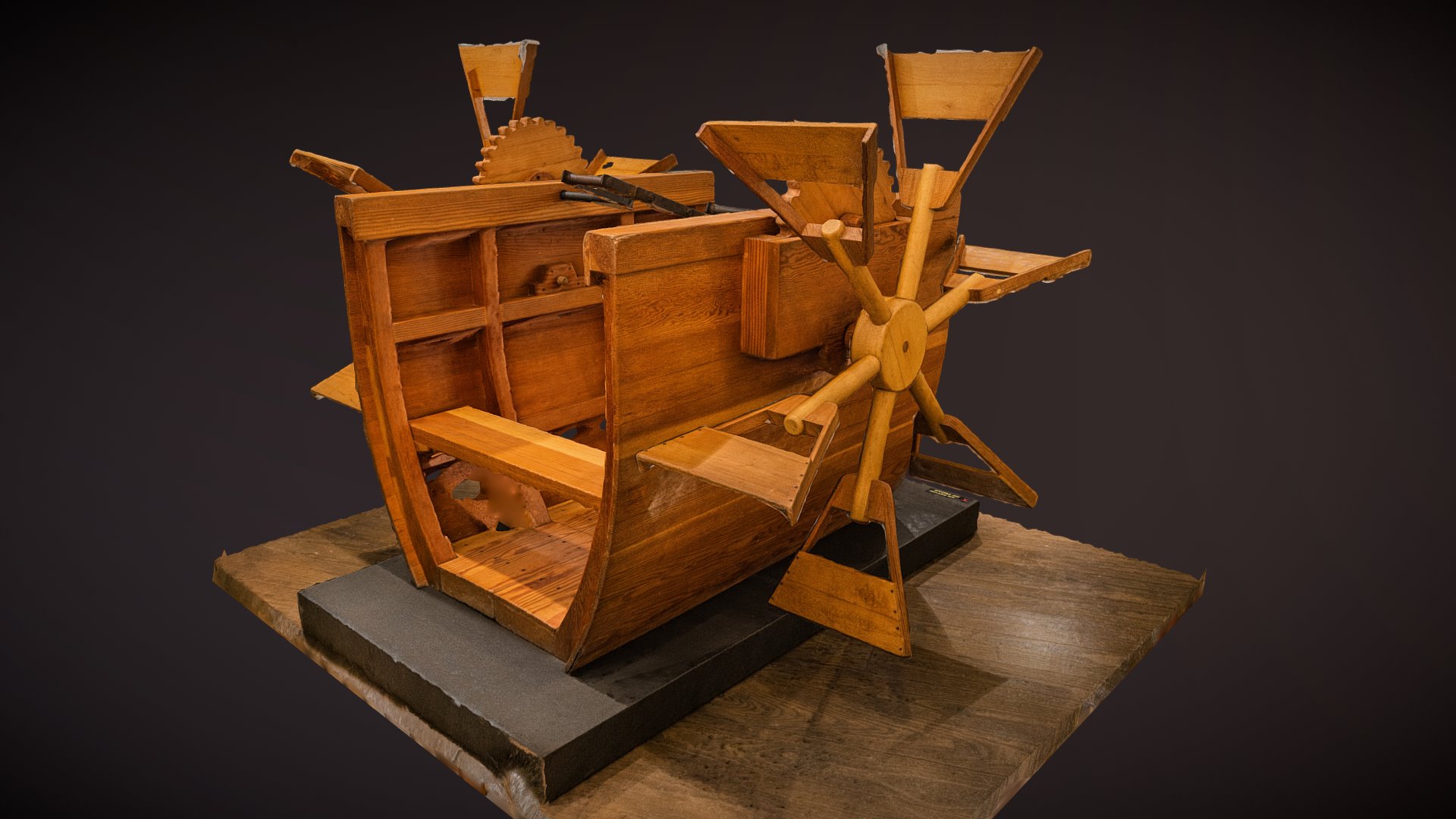 3D model Leonardo da Vinci Peddle Boat  scan - This is a 3D model of the Leonardo da Vinci Peddle Boat  scan. The 3D model is about a wooden structure made of wood.