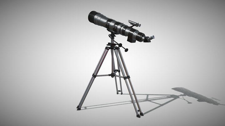 Detailed HQ Telescope and Tripod 3D Model