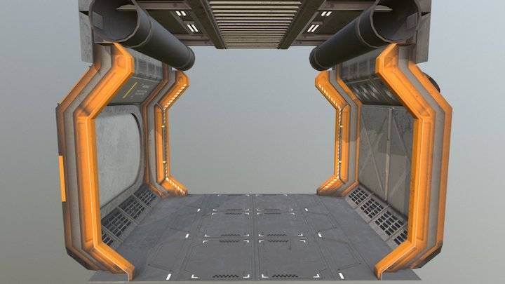 Modular Sci-Fi Spaceship Corridor - V2 Dirty 3D Model