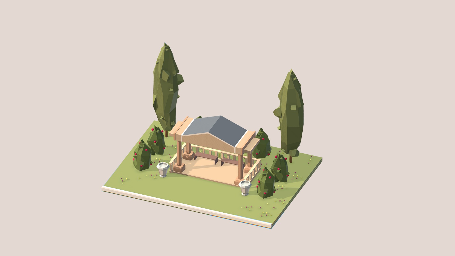 3D model Ethnic Buildings 05 - This is a 3D model of the Ethnic Buildings 05. The 3D model is about a toy house with a green roof.