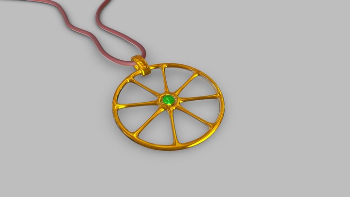 Pendant 8-Spike Wheel with Emerald 3D Model