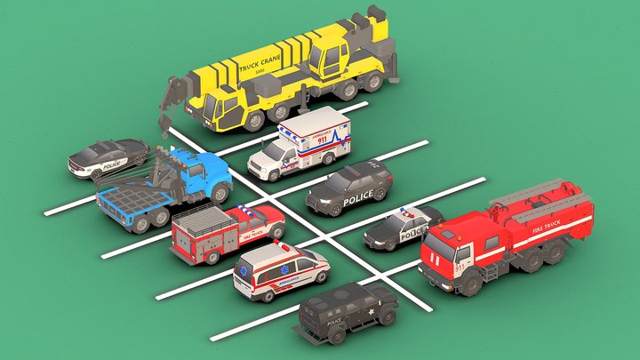 Emergency Vehicles Pack Low- Poly 3D Model
