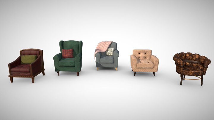 Armchair Collection (Game Ready) 3D Model