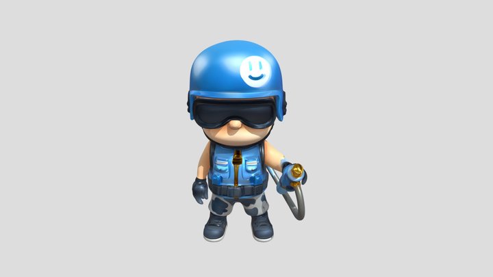 Blue helmeted toy figure 3D Model