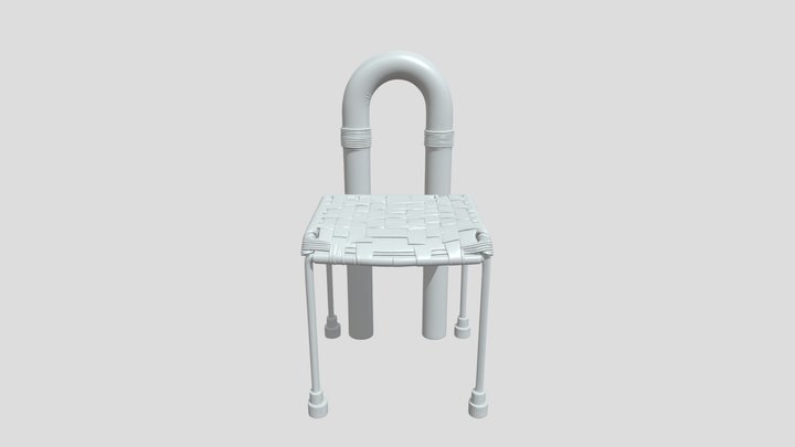 A woven seat with red tubular metal frame