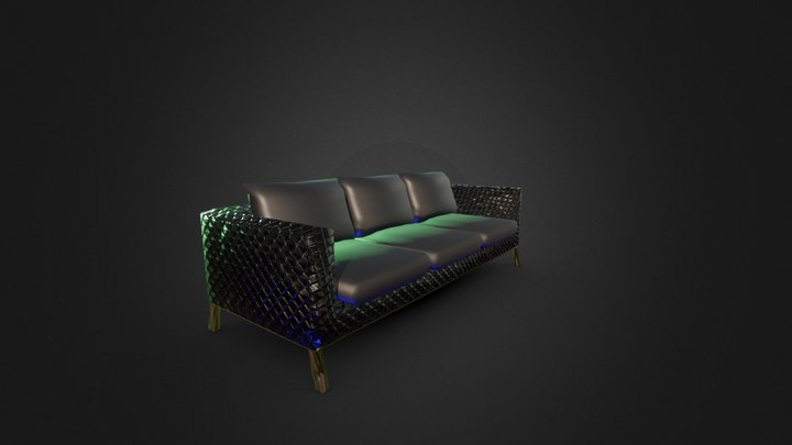 Black leather sofa 3D Model