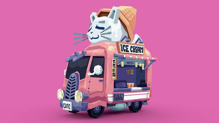 Cute Ice Cream Truck 3D Model