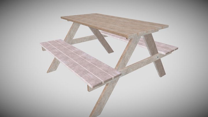 Wooden Picnic Table 3D Model
