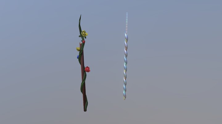Flower Wand and Invisible Wand 3D Model
