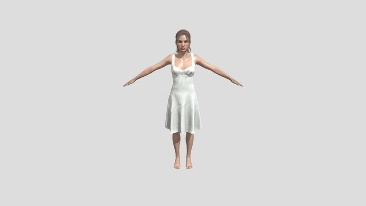 Girl Thinking in white dress 3D Model