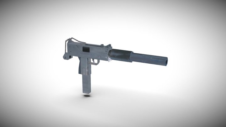 Mac 10 with suppressor PS1 style 3D Model
