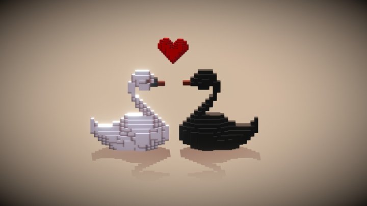 Two Swans Voxel 3D Model