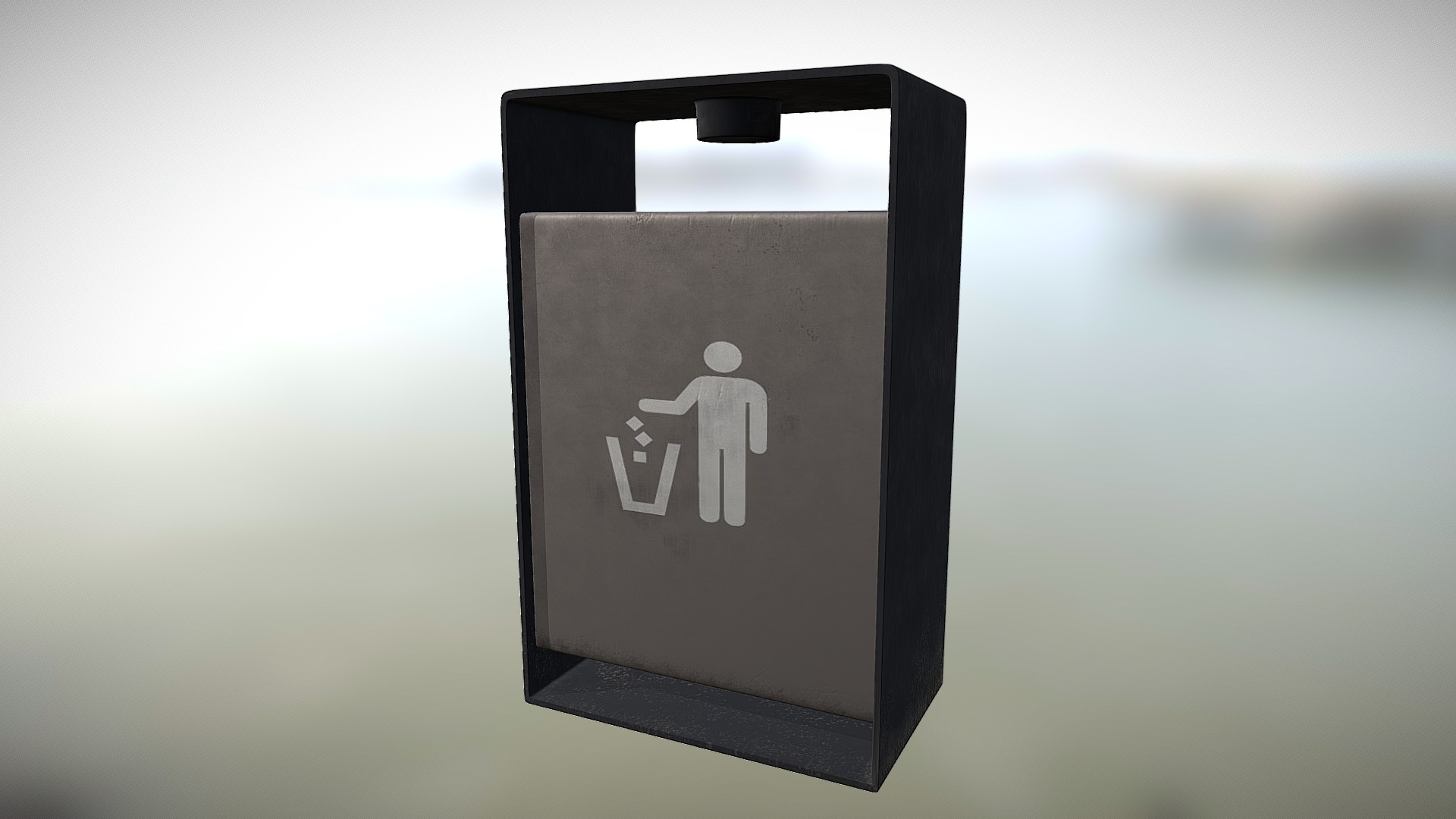 3D model Dustbin - This is a 3D model of the Dustbin. The 3D model is about a black rectangular object with a white logo on it.