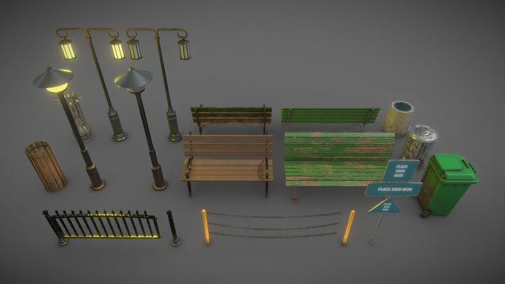 AssetPack: City Street & Park props vol.1 3D Model