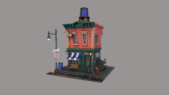 Stylized NY Cafe 3D Model