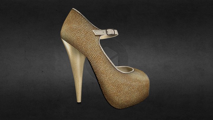 Gold High Heels 3D Model