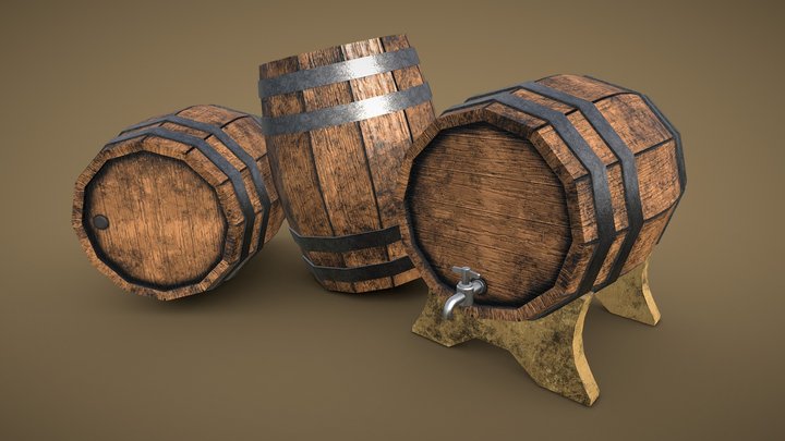 Rusty Wooden Barrel 3D Model