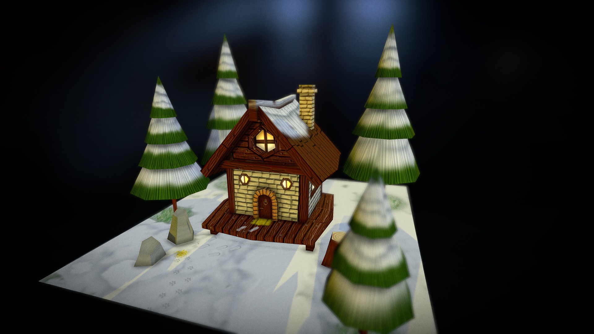 3D model Winter Cottage 1 #HandpaintedWinterScene - This is a 3D model of the Winter Cottage 1 #HandpaintedWinterScene. The 3D model is about a group of small houses.