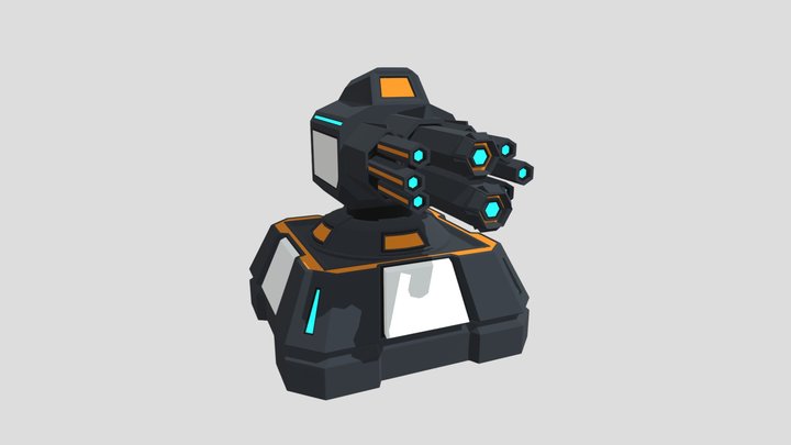 Low Poly Sci-Fi Barrage Turret 3D Model