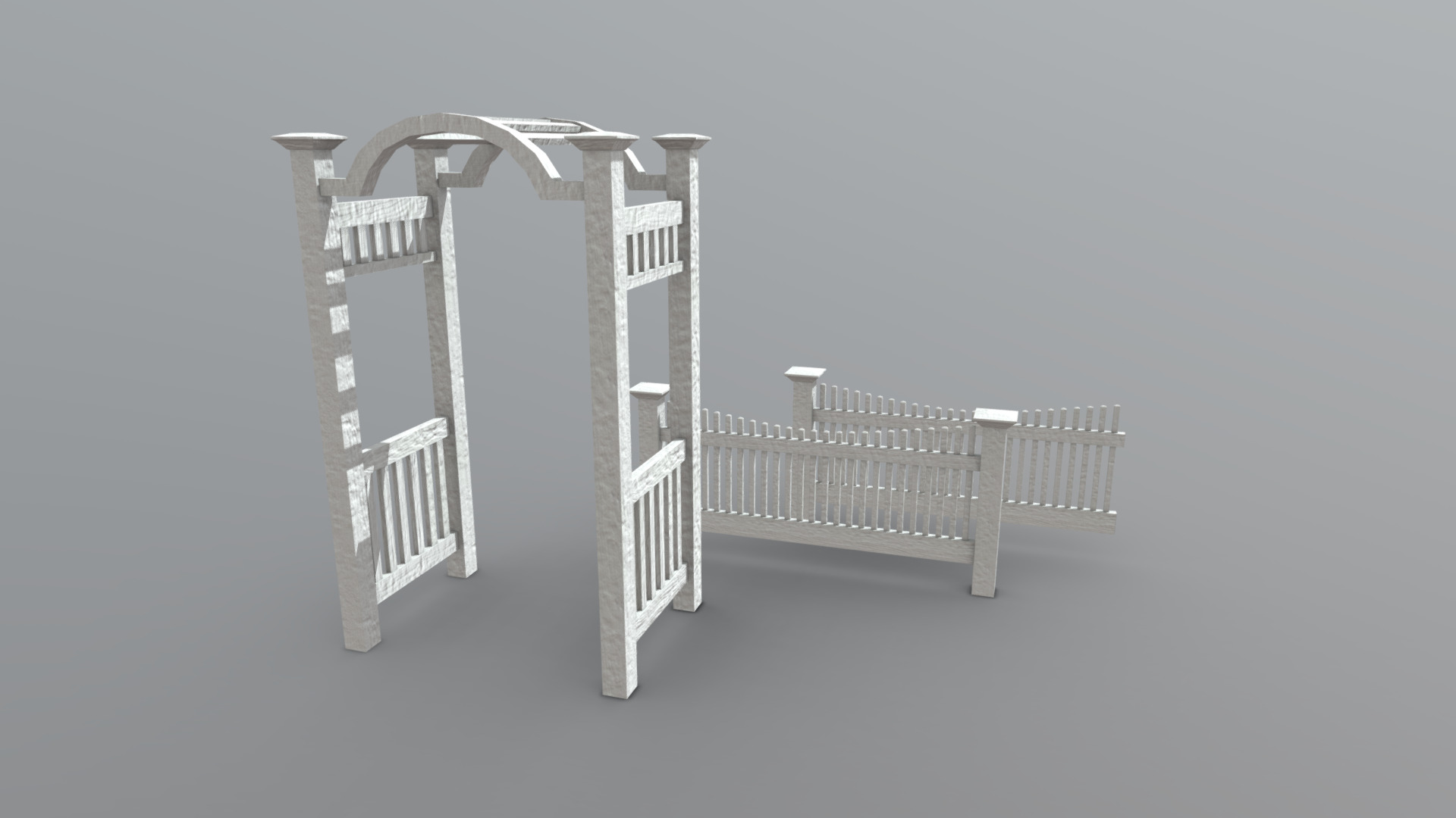 3D model Arbor with Fence - This is a 3D model of the Arbor with Fence. The 3D model is about a white structure with a railing.