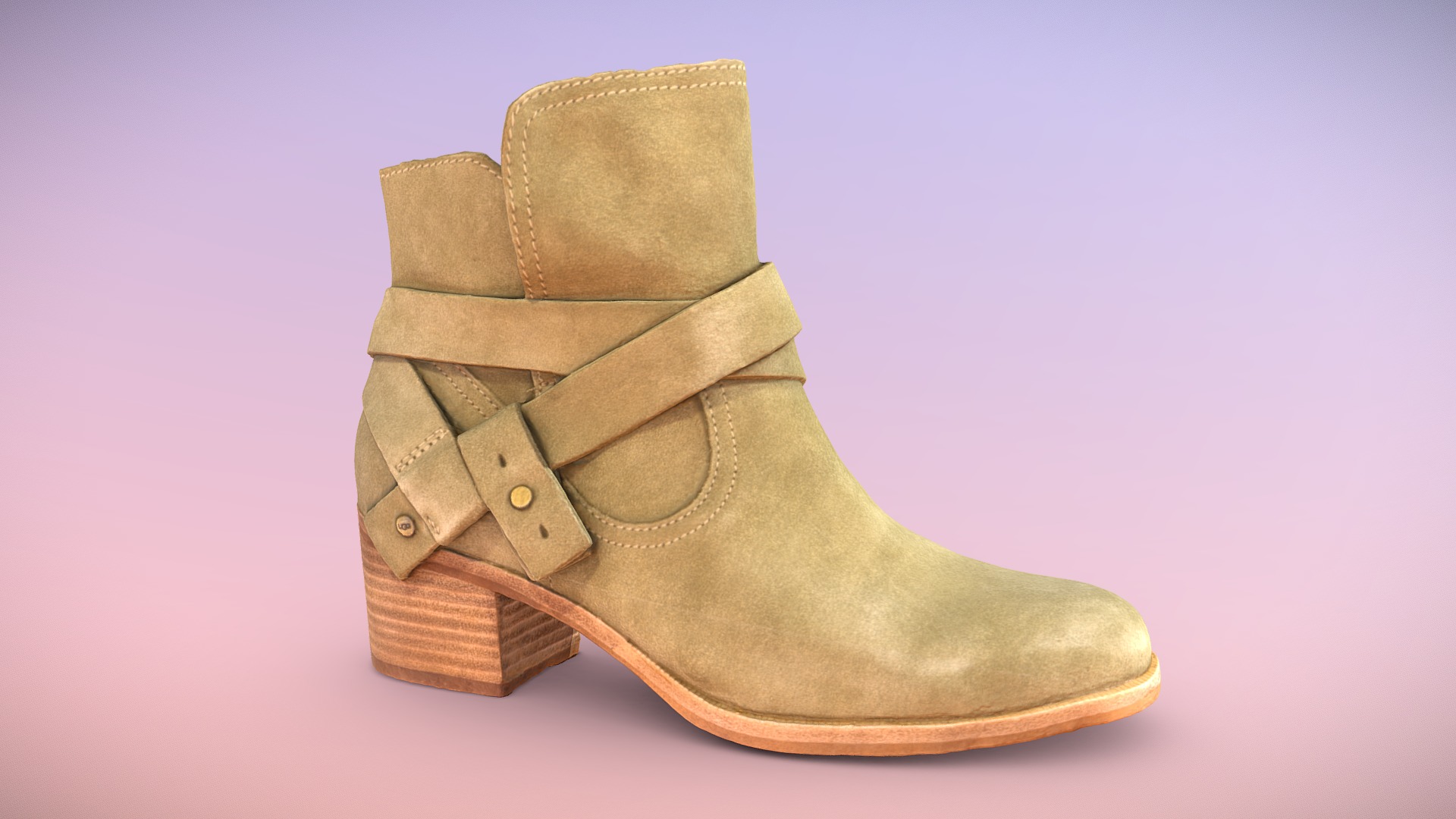 3D model UGG Elora Boot (includes low poly model) - This is a 3D model of the UGG Elora Boot (includes low poly model). The 3D model is about a brown and tan shoe.