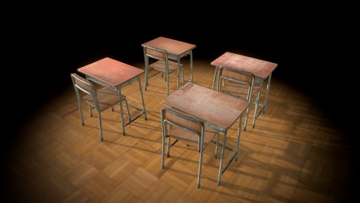 School Chair And Desk 3D Model