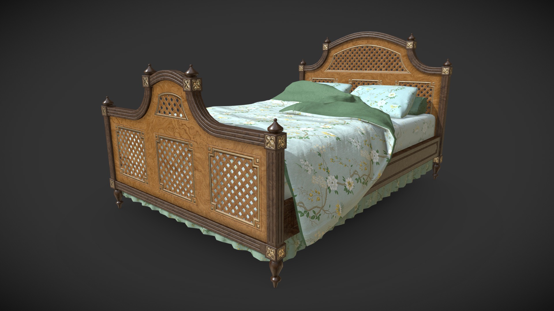 3D model Russian House Bed - This is a 3D model of the Russian House Bed. The 3D model is about a bed with a canopy.