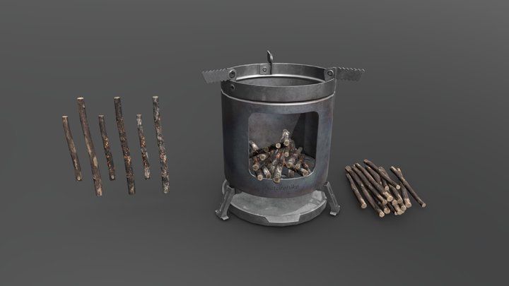 Camping Stove With Twigs 3D Model