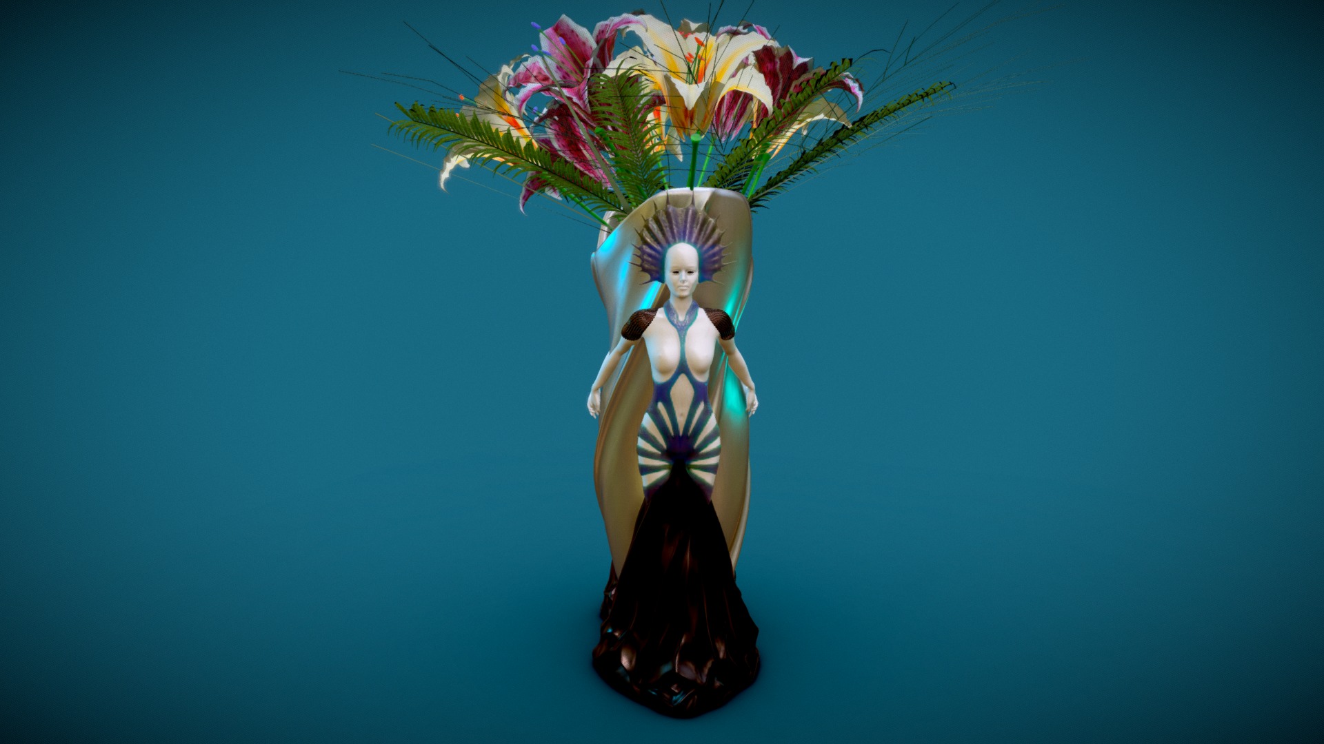 3D model Vase with Flowers - This is a 3D model of the Vase with Flowers. The 3D model is about a person in a garment.