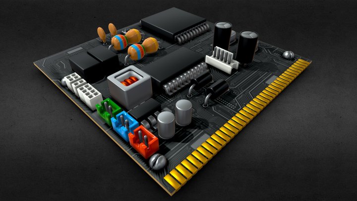Low Poly Cartoon Generic Circuit Board 3D Model