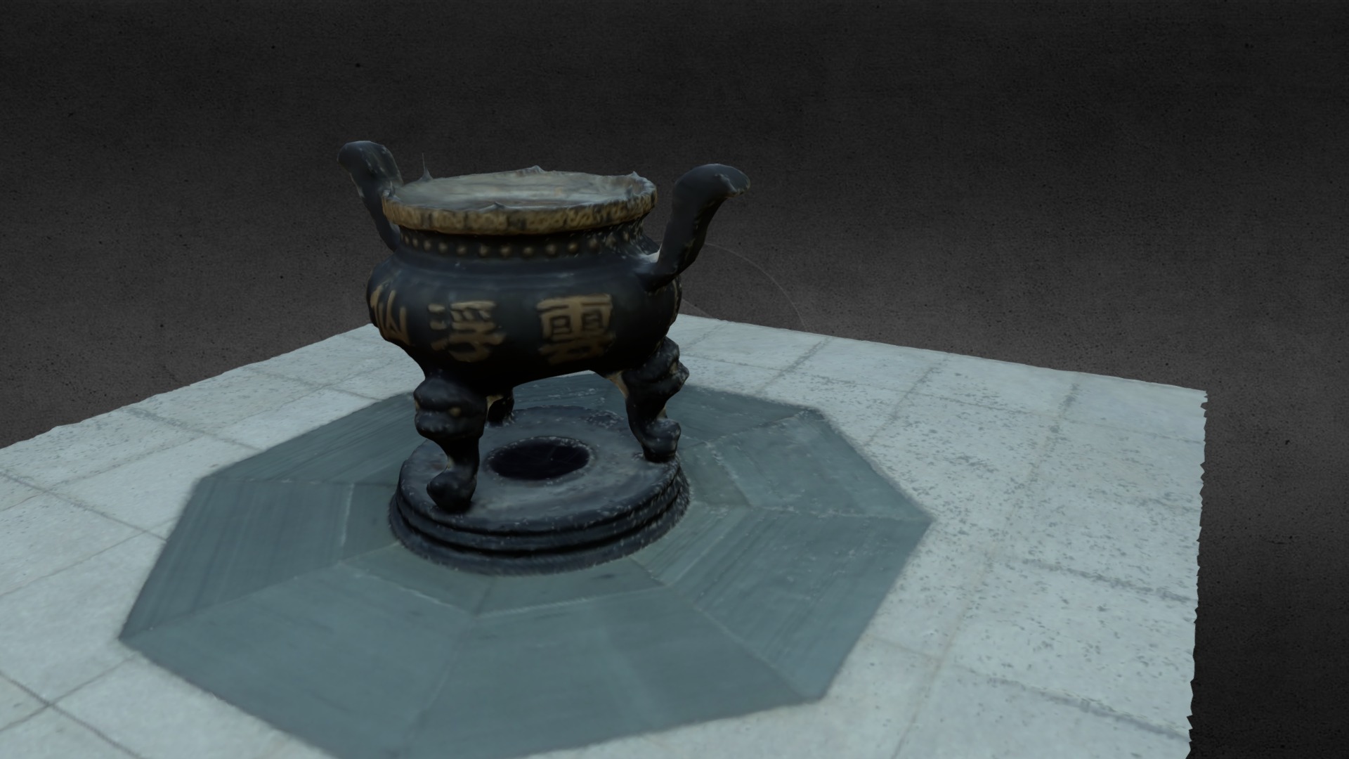 3D model Wan Fou Sin Temple – Encent - This is a 3D model of the Wan Fou Sin Temple - Encent. The 3D model is about a black and gold pot.