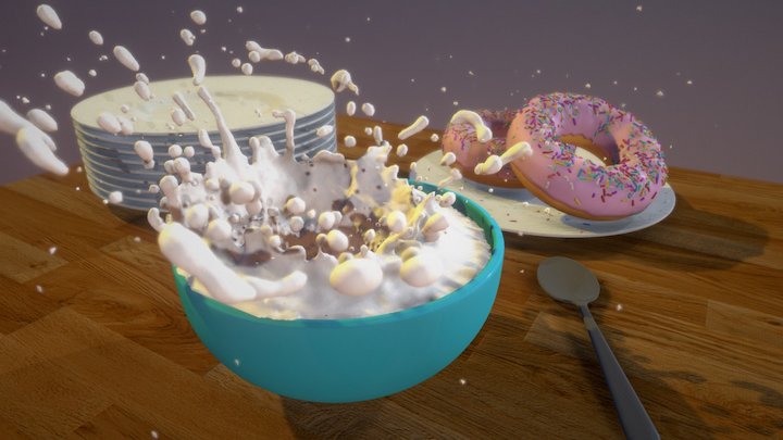 Snack - Bowl of milk and donuts 3D Model