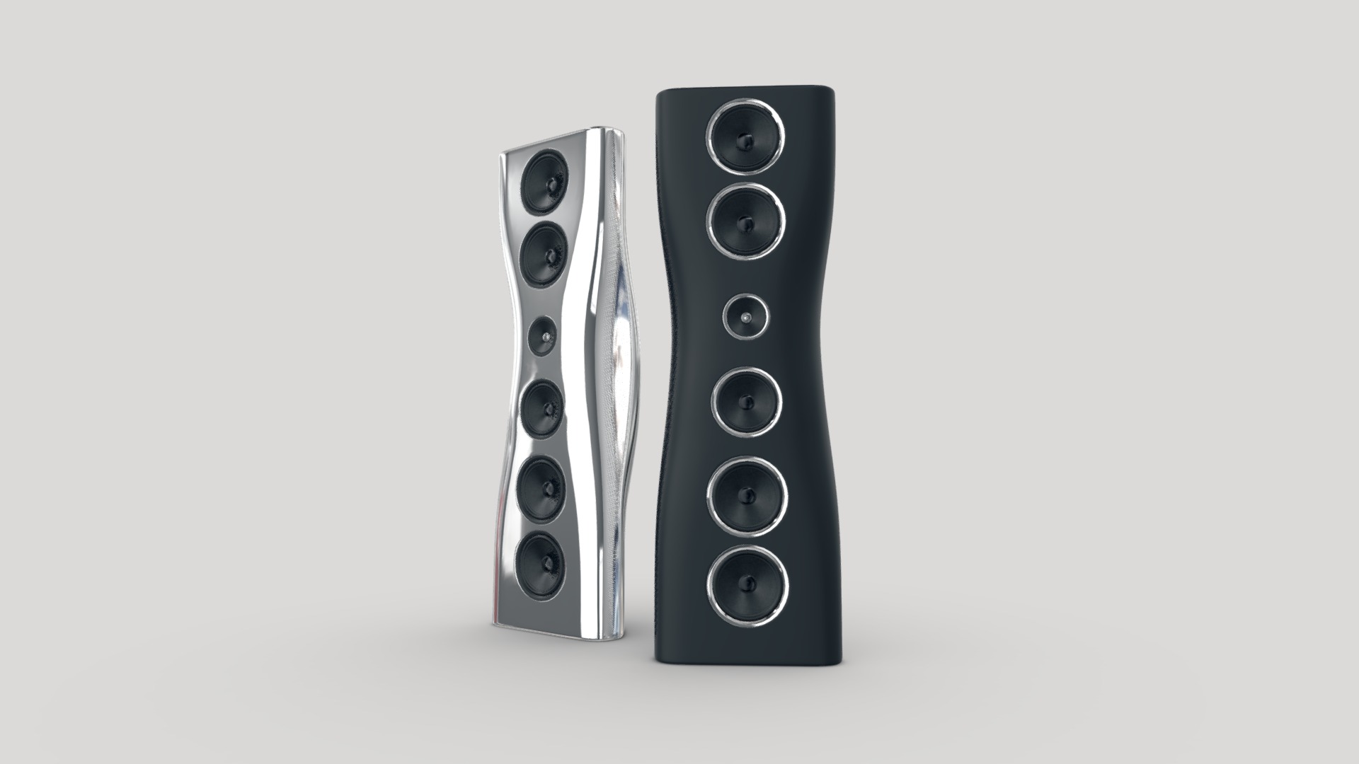 3D model KEF Muon speakers - This is a 3D model of the KEF Muon speakers. The 3D model is about a couple of black and white dominoes.