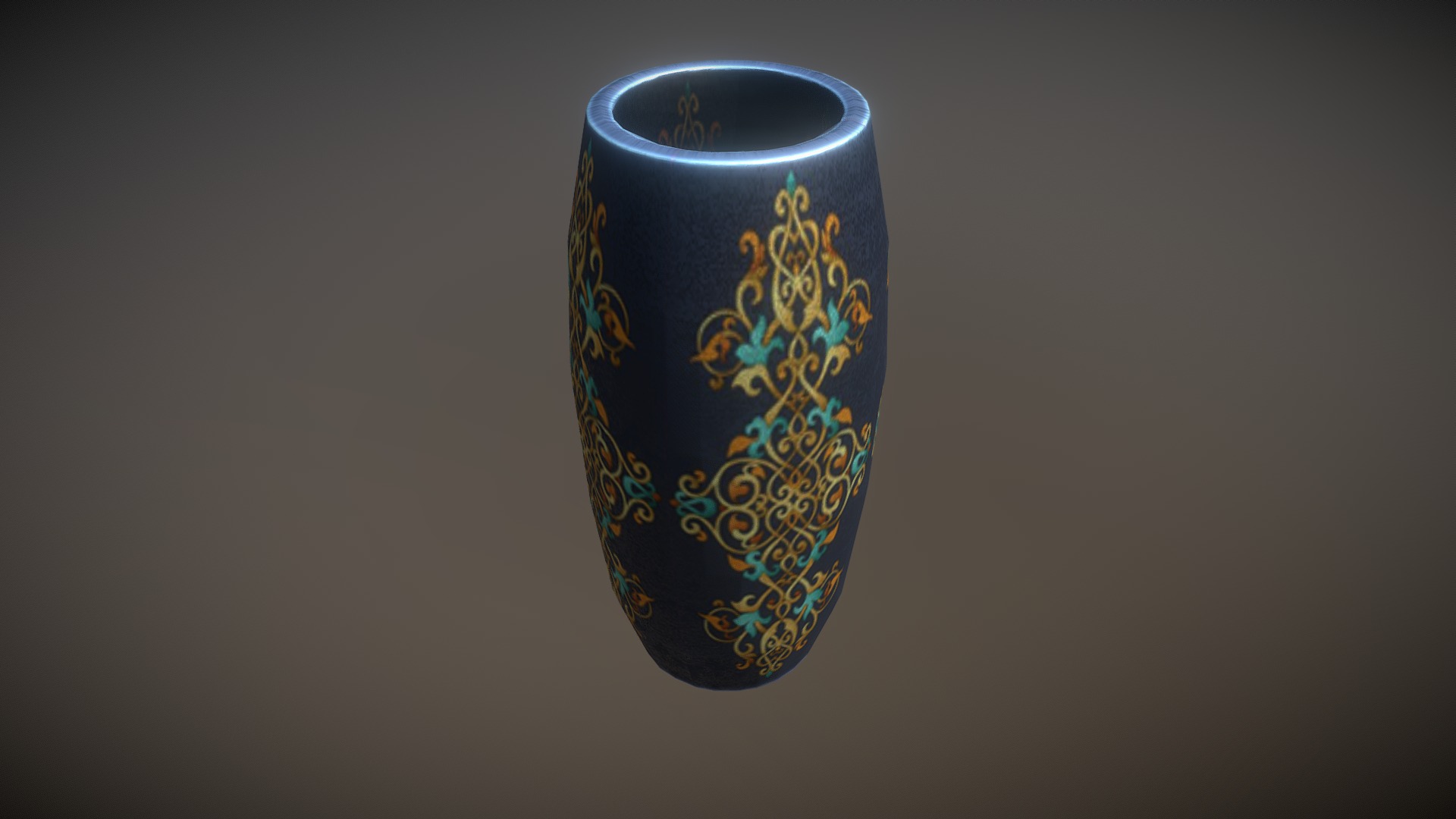 3D model Crock - This is a 3D model of the Crock. The 3D model is about a blue vase with a gold design.