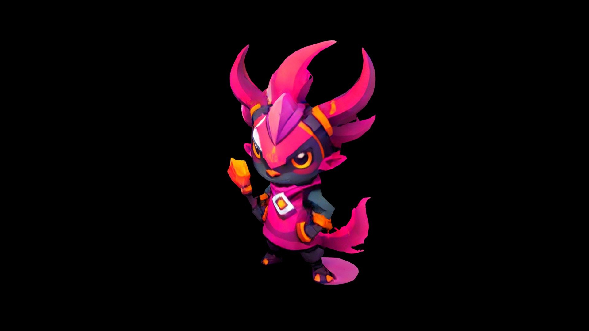 A pink and purple monster with horns and a torch - Download Free 3D ...