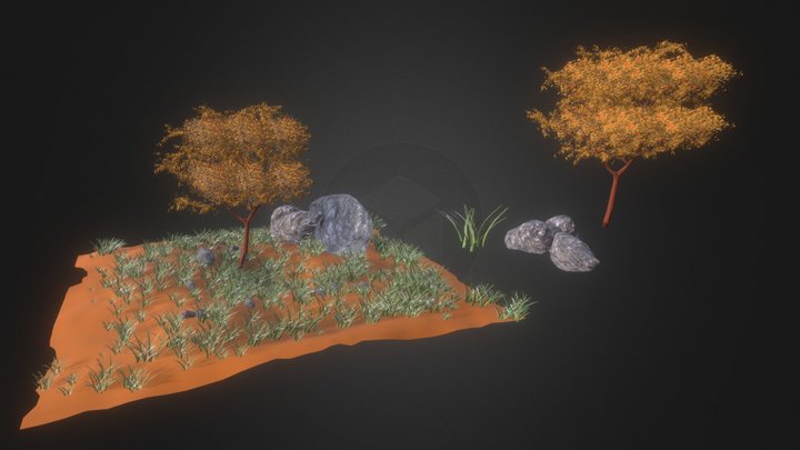Nature Environment Scene Grass/Tree/Rocks 3D Model
