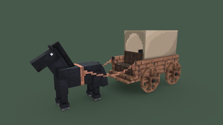 Medieval Cart With Horse 3D Model