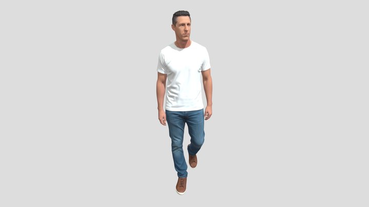 Man in White T-Shirt and Jeans Walking – Modelo 3D gratuito STL