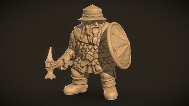 Dwarf Warrior Miniature 3D Model