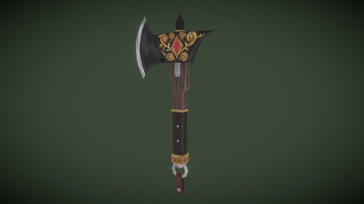 (STUDENT WORK) Axe with gold ornaments 3D Model