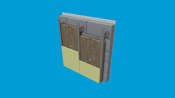 Rainscreen Cladding System on block substrate 3D Model