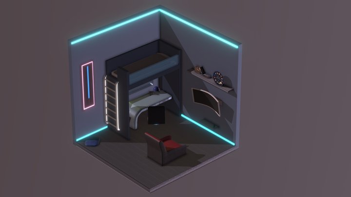 Isometric Spaceship/Future  Bedroom 3D Model